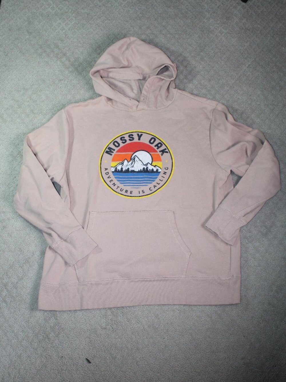 Mossy Oak Size L Tan Mountain Logo Long Sleeve Pullover Hoodie